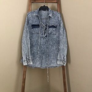 Deep v-neck denim shirt